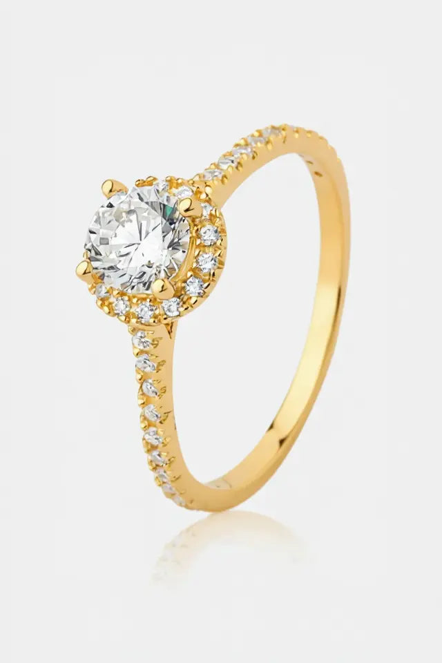 Anel Solitário Halo de Vênus em Ouro 18k - Ourus Alianças