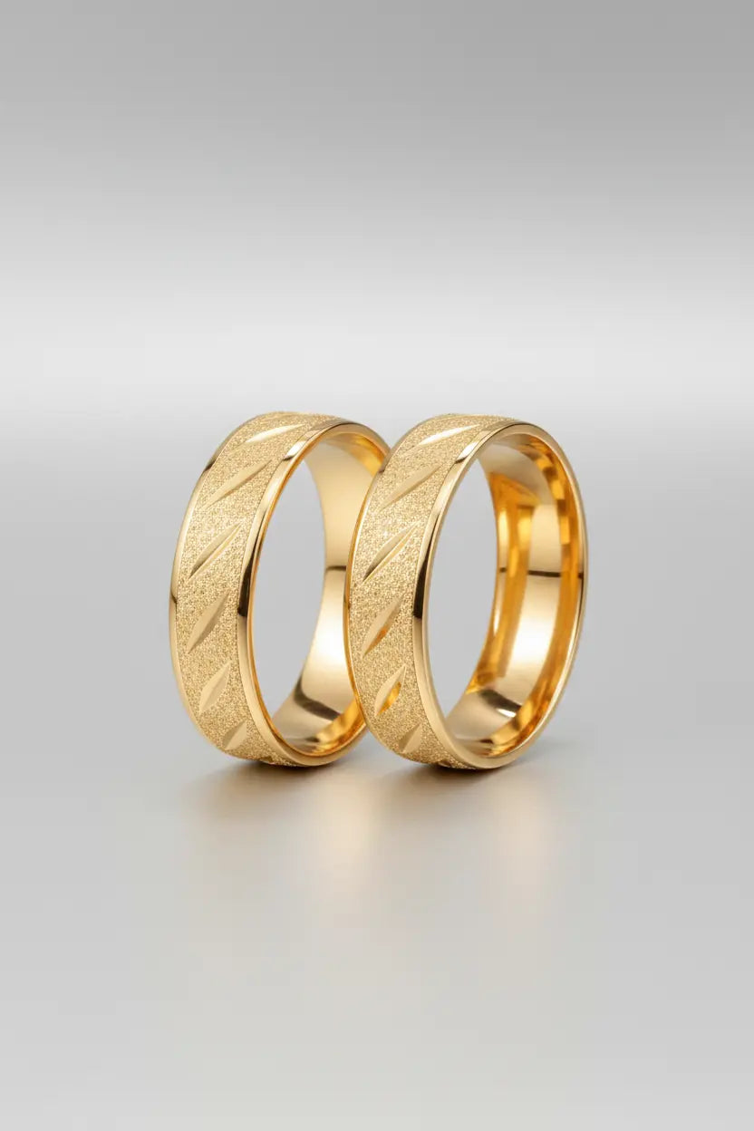 Par de Alianças de Casamento em Ouro 10k 5mm Diamantado Com Frizos - Ourus Alianças