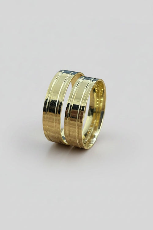 Par de Alianças de Casamento em Ouro 18k 5mm com dois frisos - Ourus Alianças