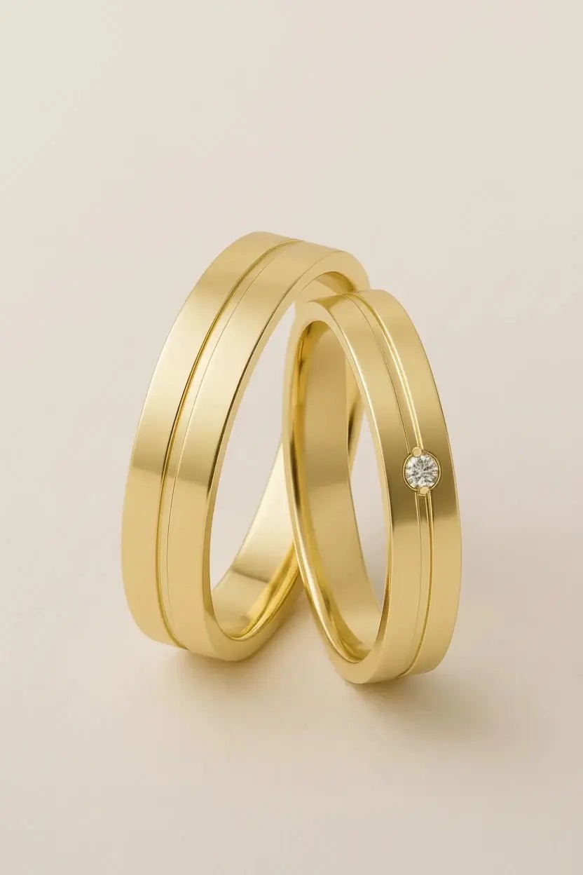 Par de alianças de Casamento Em Ouro 18k quadrada com frisos 4,5mm - Ourus Alianças