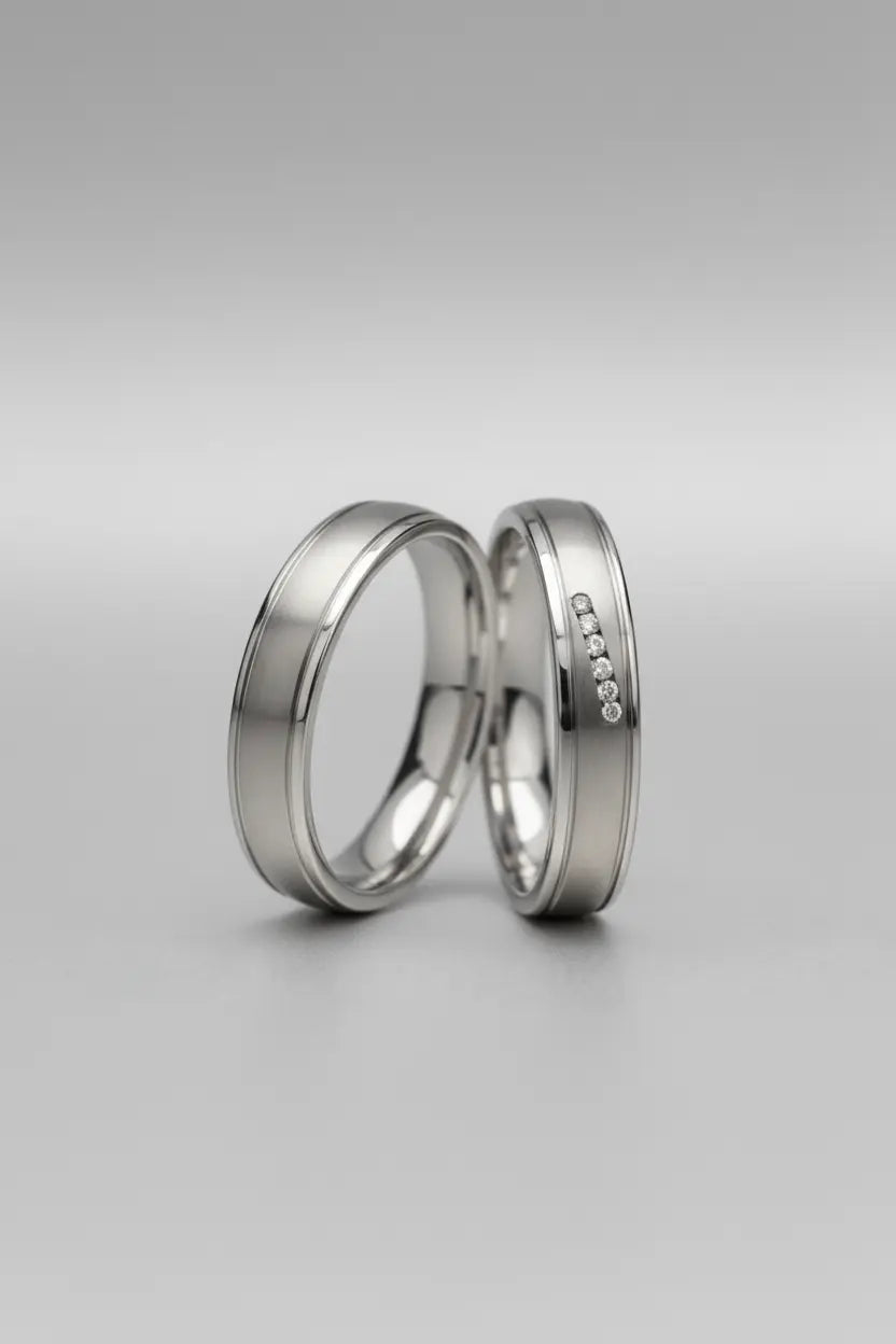 Par de Alianças de Namoro em Prata 925 6mm Com pedras de Zirconia. - Ourus Alianças