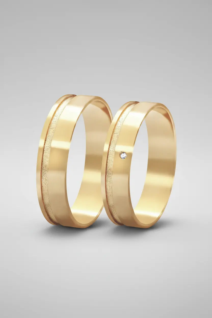 Par de alianças em ouro 18k C/ pedra de Moissanite 5mm - Ourus Alianças