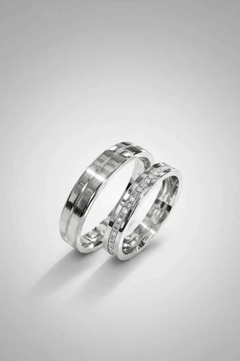 Par de alianças em Prata 925 5mm 40 Pedras de Zirconia - Ourus Alianças